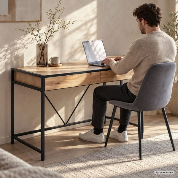 Kancelářský stůl LOFT PURE dub craft / černé nohy