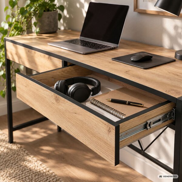 Kancelářský stůl LOFT PURE dub craft / černé nohy