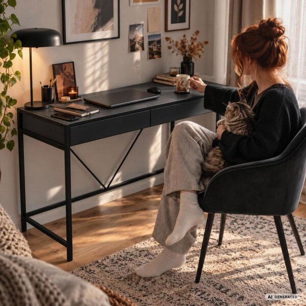 Kancelářský stůl LOFT PURE černý / černé nohy
