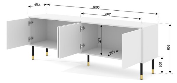 TV stolek/skříňka 4D 180 Wenty (bílá + zlatá + černá)