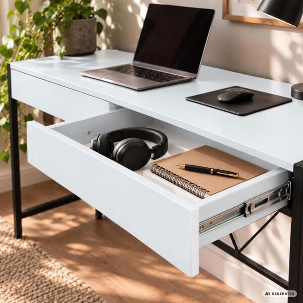 Kancelářský stůl LOFT PURE bílý / černé nohy