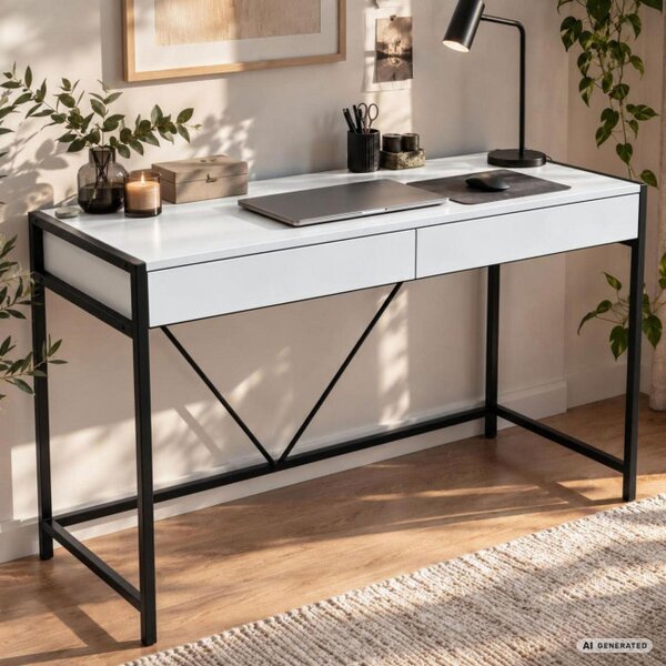 Kancelářský stůl LOFT PURE bílý / černé nohy