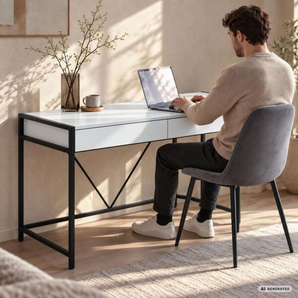 Kancelářský stůl LOFT PURE bílý / černé nohy
