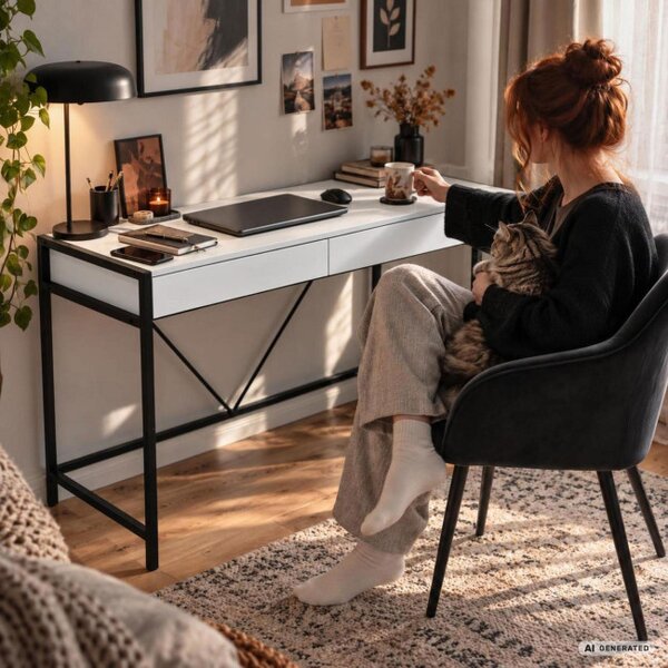 Kancelářský stůl LOFT PURE bílý / černé nohy