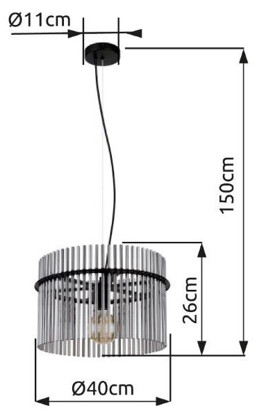 GLOBO 15698H GORLEY závěsné svítidlo D400mm 1xE27 matná černá, kouřová