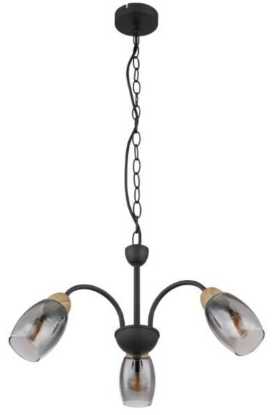 GLOBO 60297-3H GERLY závěsné svítidlo D470mm 3xE14 matná černá, imitace dřeva, kouřová