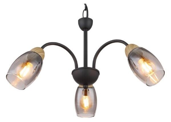 GLOBO 60297-3H GERLY závěsné svítidlo D470mm 3xE14 matná černá, imitace dřeva, kouřová