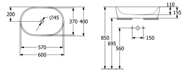Villeroy & Boch Architectura - Umyvadlová mísa 600x400 mm, bez přepadu, alpská bílá 5A266101