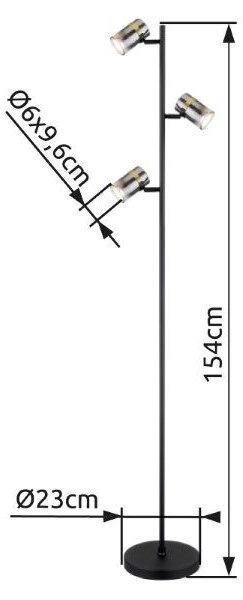 GLOBO 57916S TRABBY stojací lampa V1540mm 3xGU10 matná černá, kouřová