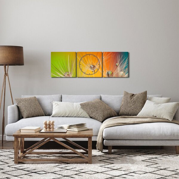Obraz kapek na rostlině (s hodinami) (90x30 cm)