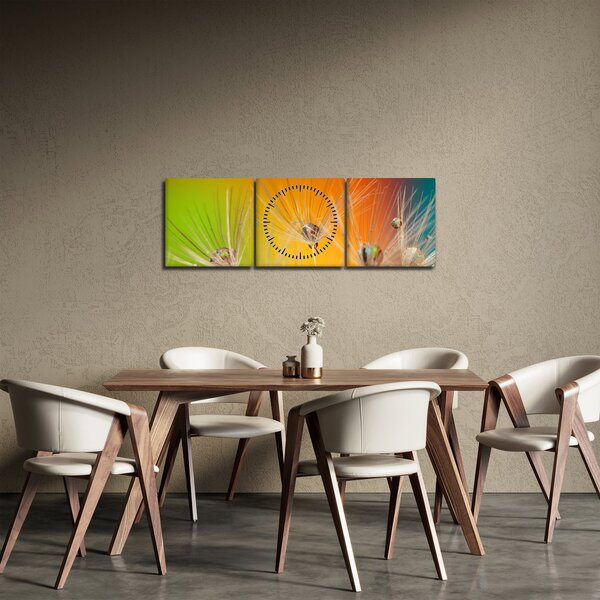 Obraz kapek na rostlině (s hodinami) (90x30 cm)