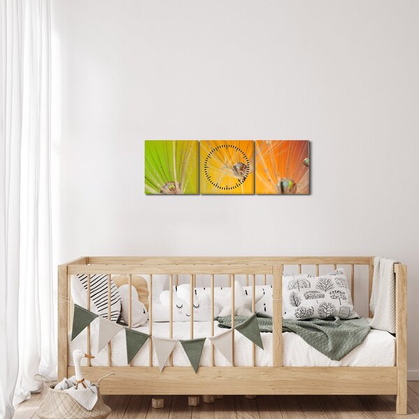 Obraz kapek na rostlině (s hodinami) (90x30 cm)
