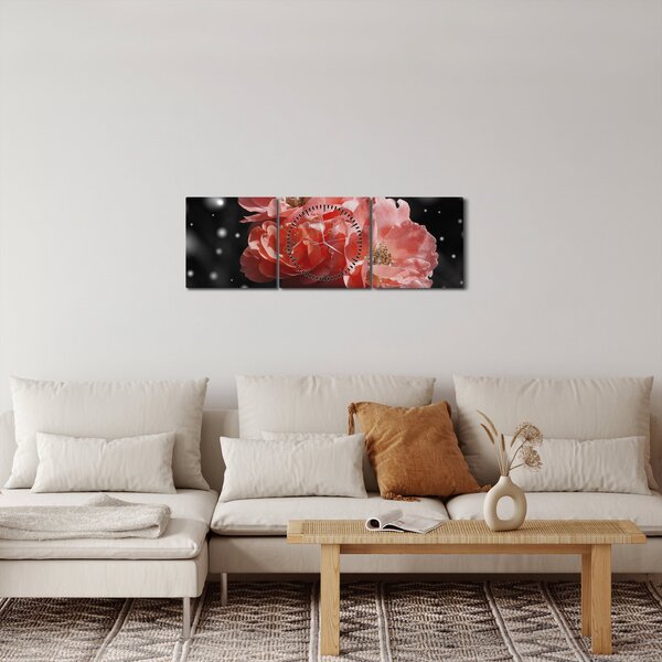Obraz růžové květiny (s hodinami) (90x30 cm)