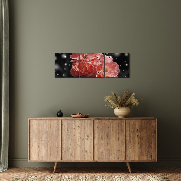 Obraz růžové květiny (s hodinami) (90x30 cm)