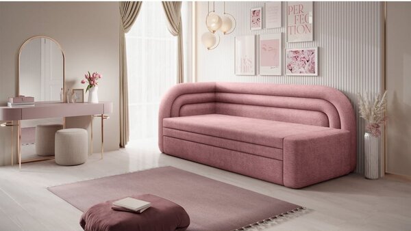 Růžová žinylková rozkládací/s úložným prostorem pohovka levý roh 223 cm Fabillo – ELTAP