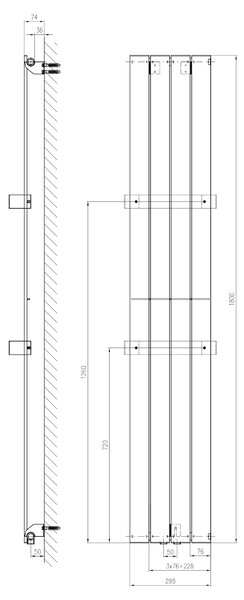 Sapho COLONNA otopné těleso 298x1800 mm, metalická stříbrná IR143