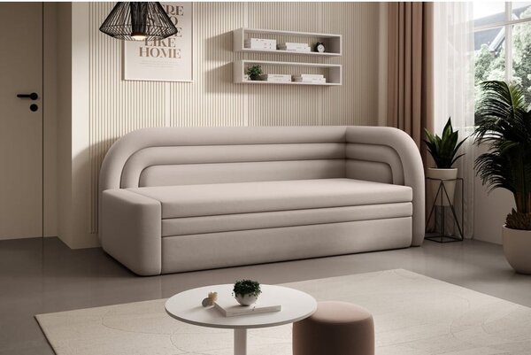 Béžová sametová rozkládací/s úložným prostorem pohovka pravý roh 223 cm Fabillo – ELTAP