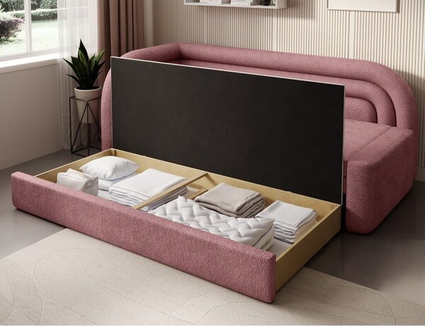 Růžová žinylková rozkládací/s úložným prostorem pohovka levý roh 223 cm Fabillo – ELTAP