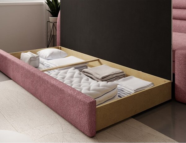 Růžová žinylková rozkládací/s úložným prostorem pohovka levý roh 223 cm Fabillo – ELTAP