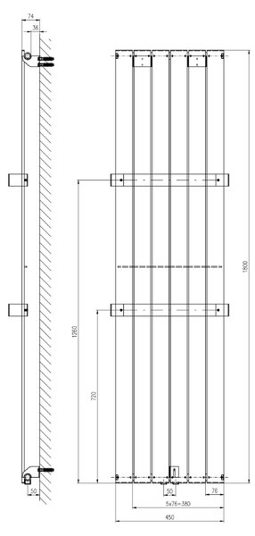 Sapho Sapho, COLONNA topné těleso 450x1800mm, metalická stříbrná, IR145