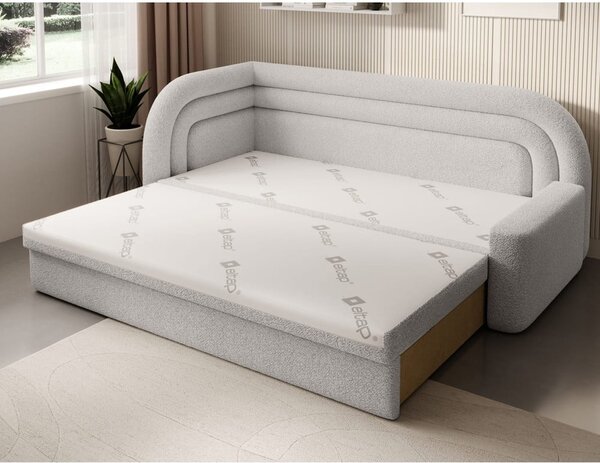 Krémová rozkládací/s úložným prostorem pohovka z textilie bouclé levý roh 223 cm Fabillo – ELTAP