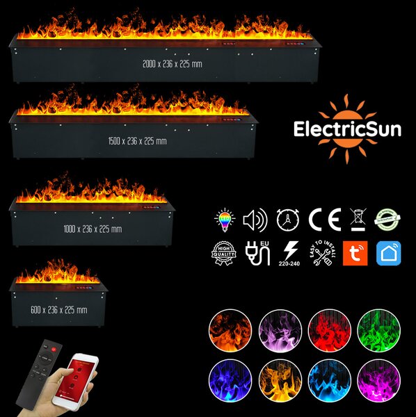 Krbové vložky s párou, ElectricSun MISTique střední, LED 8 barev, s aplikací, se zvukem, 100 cm