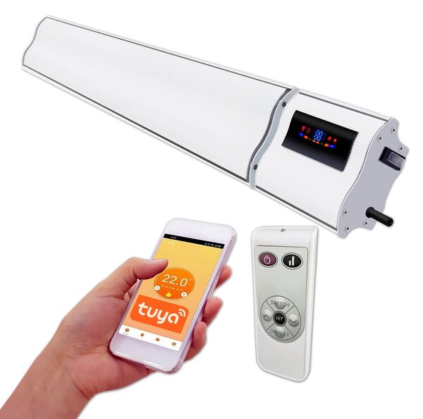 2800W a 1400W ElectricSun bílý infrazářič s termostatem, elektrický ohřívač pro montáž na stěnu a strop, s aplikací Smart Life, 180x15cm