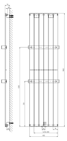 Sapho COLONNA otopné těleso 450x1800 mm, břidlice s texturou IR147