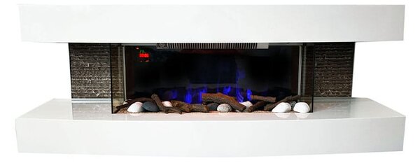 Elektrický nástěnný krb ElectricSun Paula Bílý, střední, se zvukem, 10 barev plamene, s aplikací, Š120xV46xH31cm
