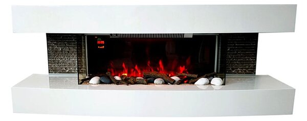 Elektrický nástěnný krb ElectricSun Paula Bílý, střední, se zvukem, 10 barev plamene, s aplikací, Š120xV46xH31cm