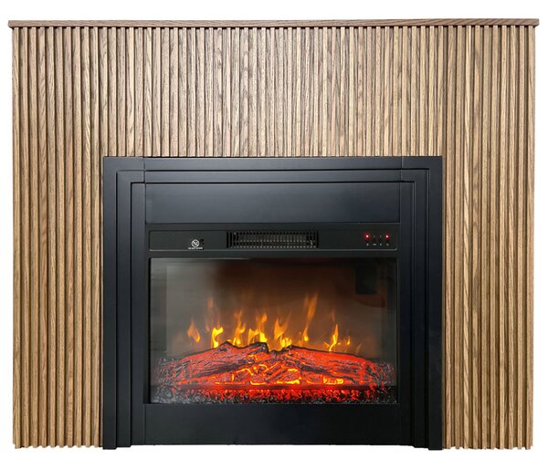Dizajnové elektrické krby s dřevěné lamely ElectricSun LAMELIA Světlý dub, se zvukem, s aplikací, 3 barev plamene, Š120xV102cm
