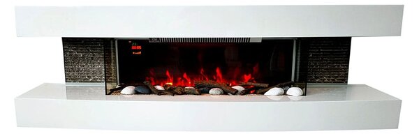 Elektrický nástěnný krb ElectricSun Paula Bílý, velká, se zvukem, 10 barev plamene, s aplikací, Š150xV46xH31cm
