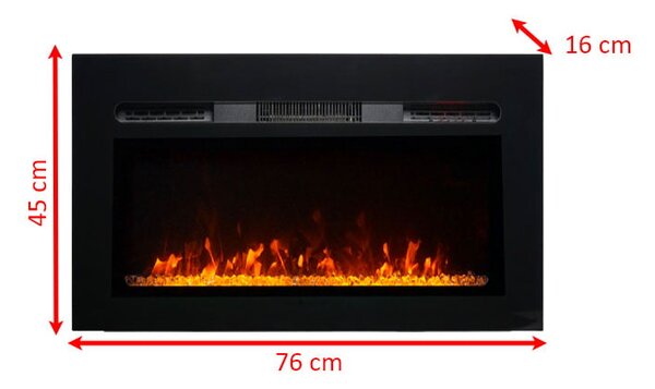 Moderní elektrické krby ElectricSun Paula Glass XXS, černé, nástěnný, podlahový nebo vestavný, 3 barev plamene, dálkové ovládání, š76xv45cm