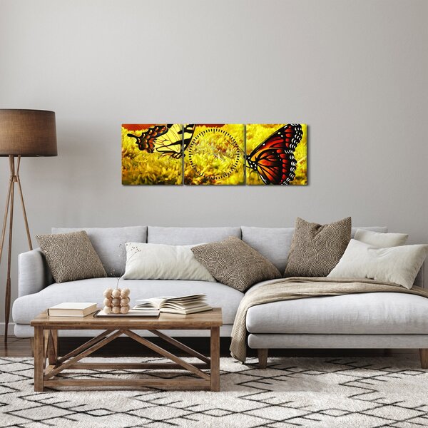 Obraz motýlů (s hodinami) (90x30 cm)
