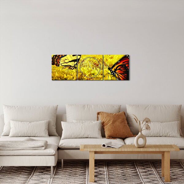 Obraz motýlů (s hodinami) (90x30 cm)