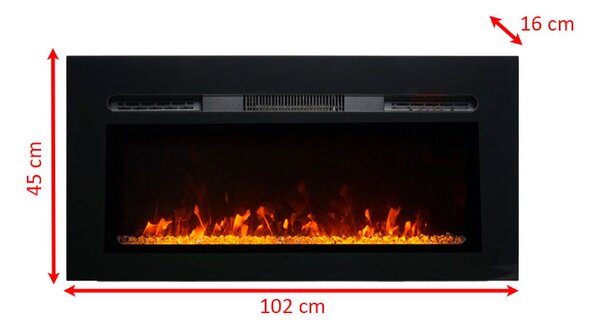 Moderní elektrické krby ElectricSun Paula Glass XS, černé, nástěnný, podlahový nebo vestavný, se zvukem, s aplikací, 10 barev plamene, š102xv45cm