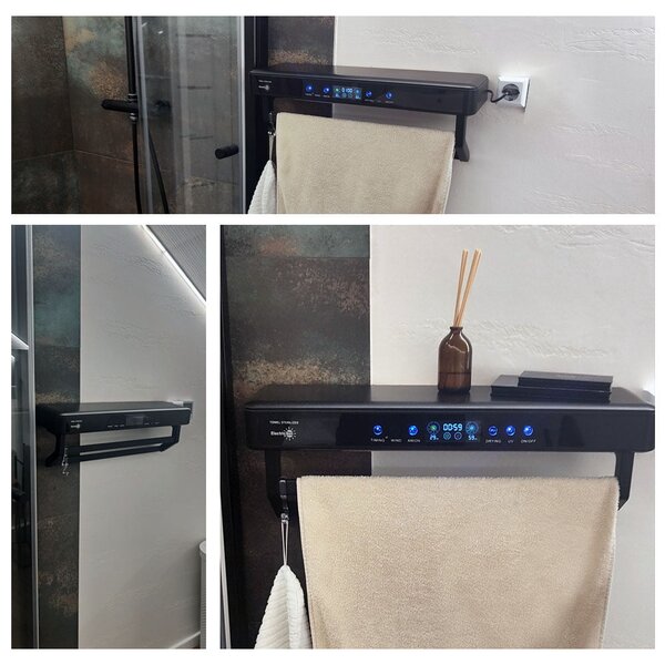 Sušák ručníků s UV sterilizátorem ElectricSun PREMIUM Black, 450 W, do koupelny nebo kuchyně, nástěnný, 60 cm