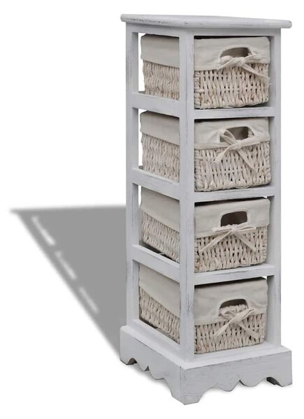 Dřevěný úložný regál se 4 proutěnými košíky bílý 240797