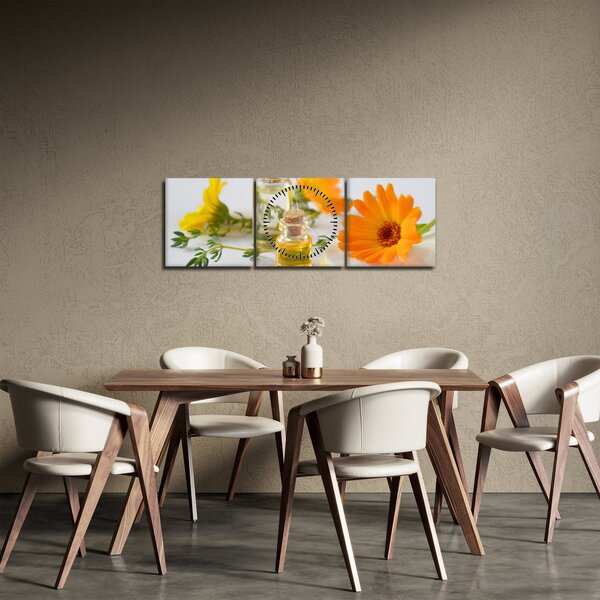 Obraz oranžových květin (s hodinami) (90x30 cm)