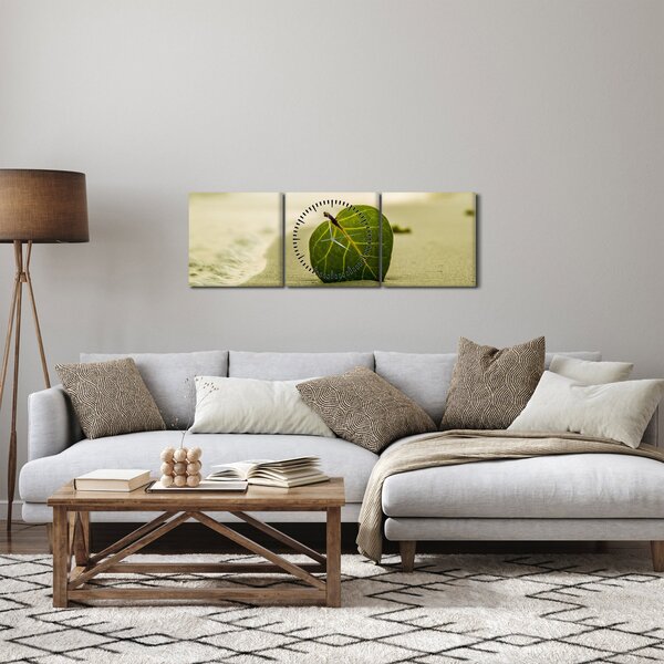 Obraz listu v písku (s hodinami) (90x30 cm)
