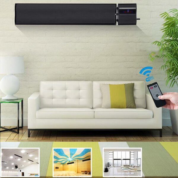 2800W a 1400W ElectricSun černý infrazářič s termostatem, elektrický ohřívač pro montáž na stěnu a strop, s aplikací Smart Life, 180x15cm