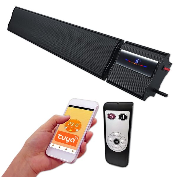 2800W a 1400W ElectricSun černý infrazářič s termostatem, elektrický ohřívač pro montáž na stěnu a strop, s aplikací Smart Life, 180x15cm
