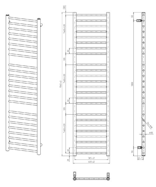 Sapho Sapho, DINA topné těleso 400x1560mm, bílý, IR364W