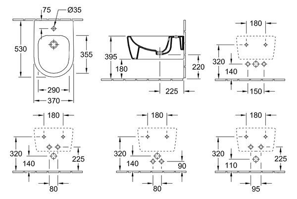 Villeroy & Boch Avento - Závěsný bidet 370x530 mm, alpská bílá 54050001