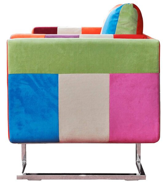 Krychlové křeslo, chromované nohy, patchwork, textilní 240895