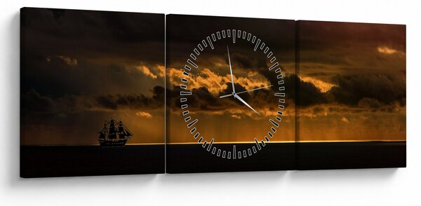 Obraz plachetnice v západu slunce (s hodinami) (90x30 cm)