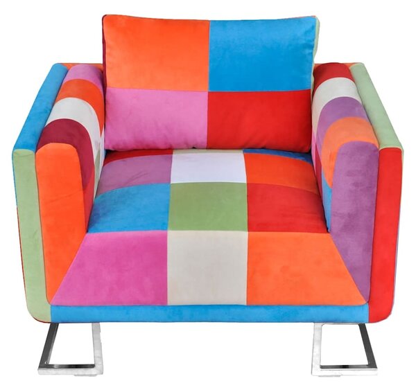 Krychlové křeslo, chromované nohy, patchwork, textilní 240895