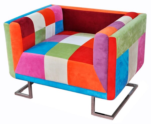 Krychlové křeslo, chromované nohy, patchwork, textilní 240895