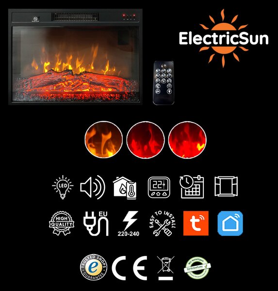 Elektrická krbová vložka, ElectricSun 23″, se zvukem, 3 barev plamene, s topení, s aplikací, Š59xV44cm