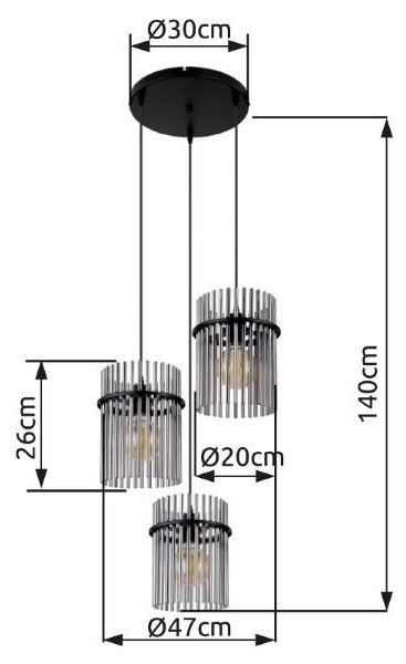 GLOBO 15698-3HR GORLEY závěsné svítidlo D470mm 3xE27 matná černá, kouřová